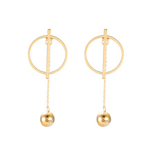 E-671 xuping simple style stainless steel 24k gold color drop ball ladies drop earrings